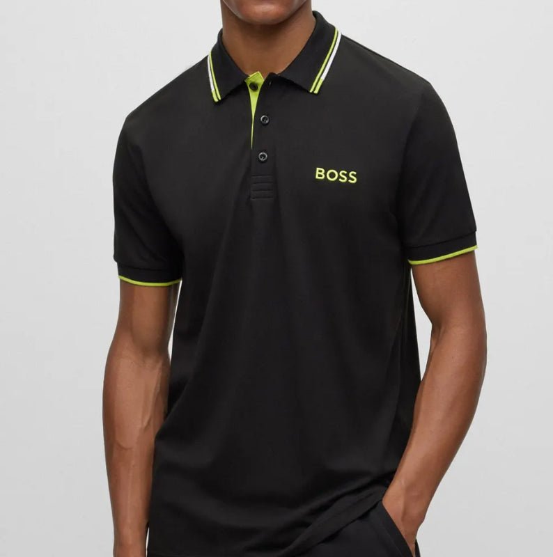 Shop Hugo Boss Men Paddy Pro Short Sleeve Deep Black/electric Lime Polo T-shirt