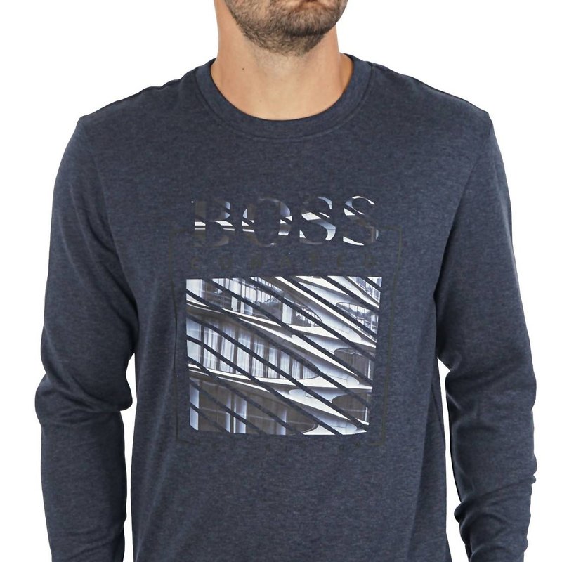 Shop Hugo Boss Men Salbo Iconic 3 Tonal Embossed Logo Slim Fit Sweatshirt In Blue