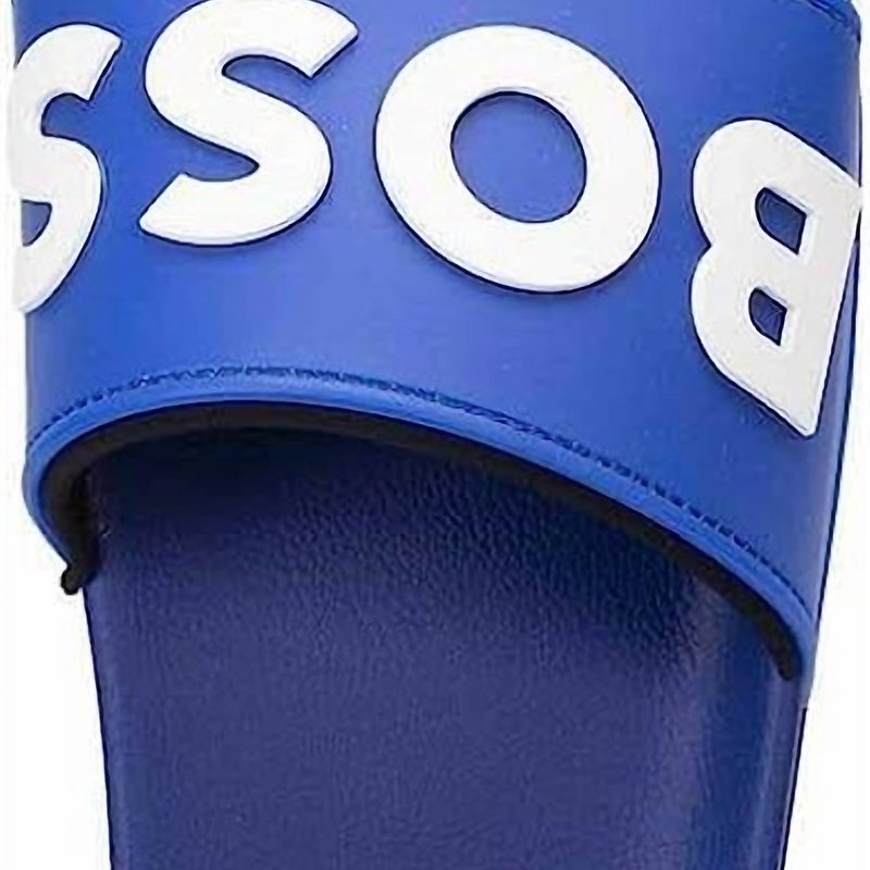 Hugo Boss Men's Kirk Bold Logo Rubber Slide Sandal In Blue