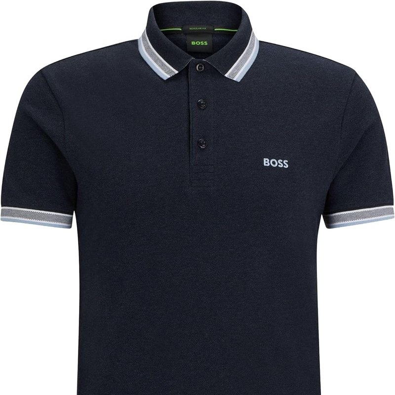 Shop Hugo Boss Men's Paddy Short Sleeve Contrast Color Polo Shirt Dark Navy Melange In Blue