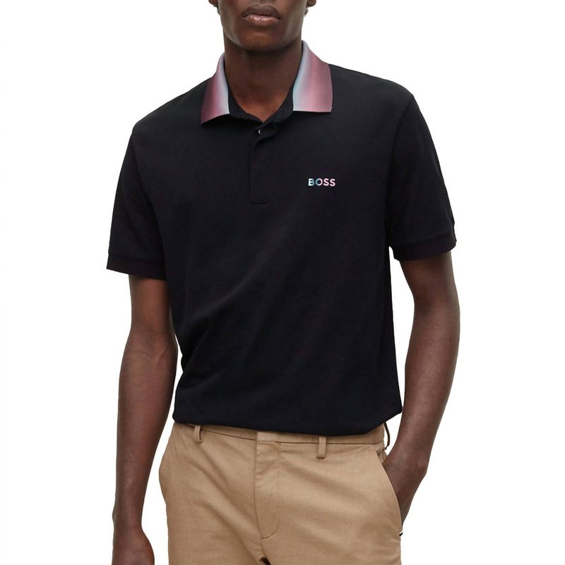 Shop Hugo Boss Mens Prout 36 Cotton Short Sleeve Ombre Collar Polo In Black