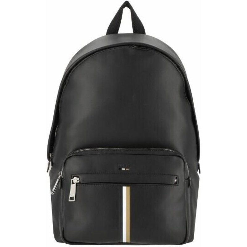 Hugo Boss Men's Ray Vegan Leather Backpack With Branded Stripes In Black
