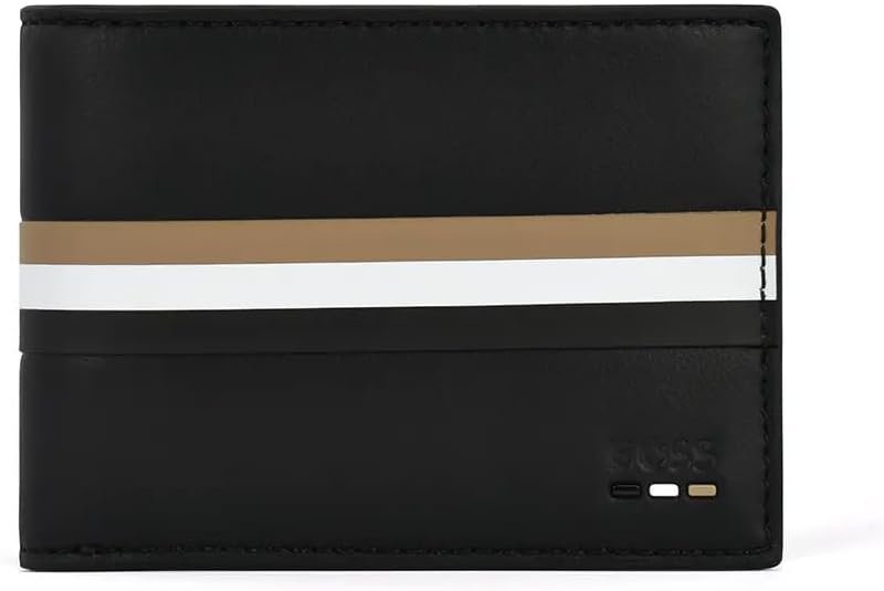 Hugo Boss Men's Ray Vegan Leather Bifold Wallet With Logo Stripes In Black