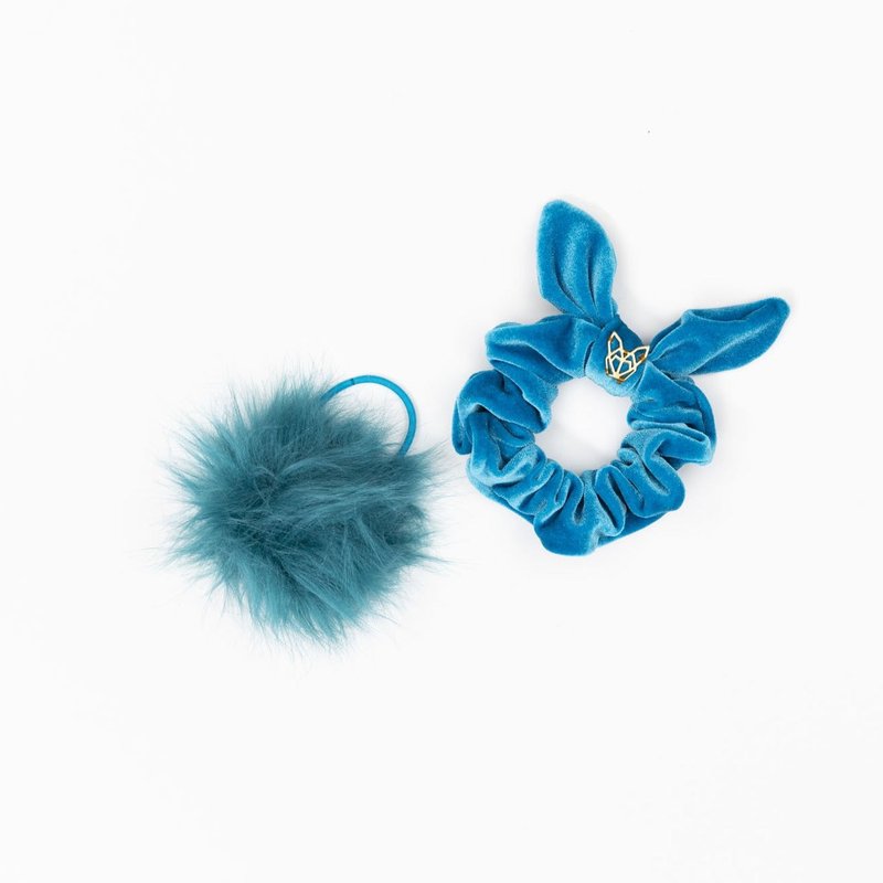 Hunny Bunny Collection Girls Mini Teal Velvet Scrunchie In Blue