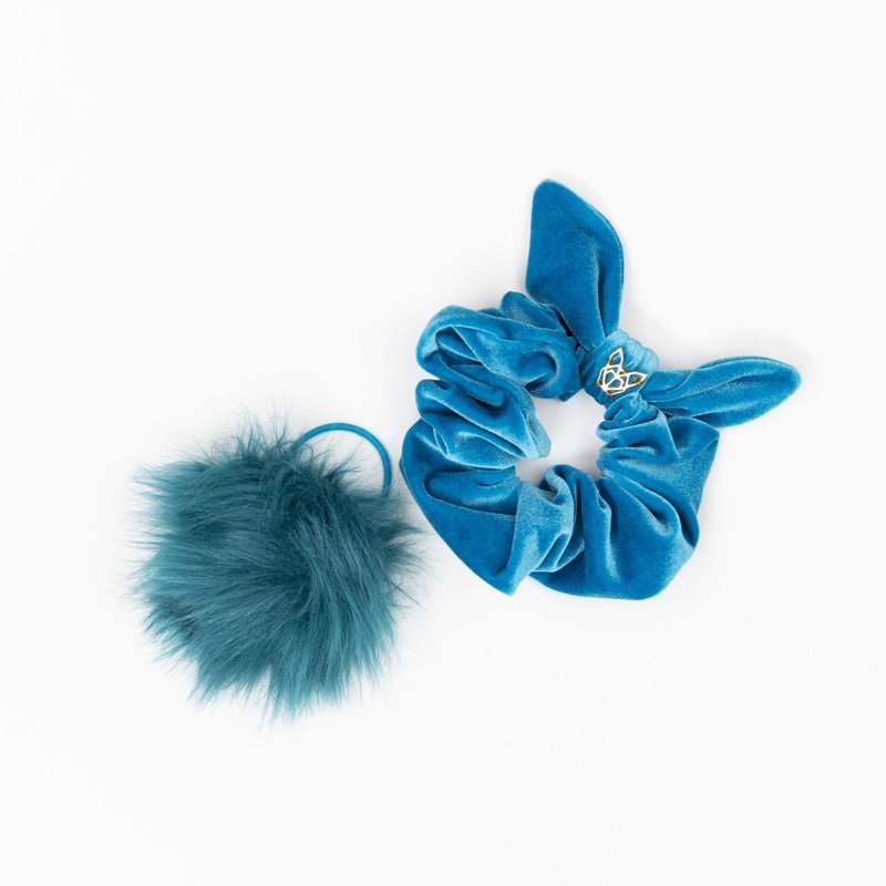 Hunny Bunny Collection Women's Velvet Teal Scrunchie In Blue