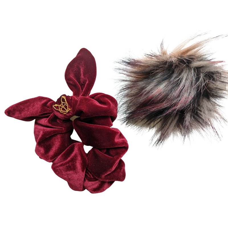 Hunny Bunny Collection Women's Wine Scrunchie With Pom In Red