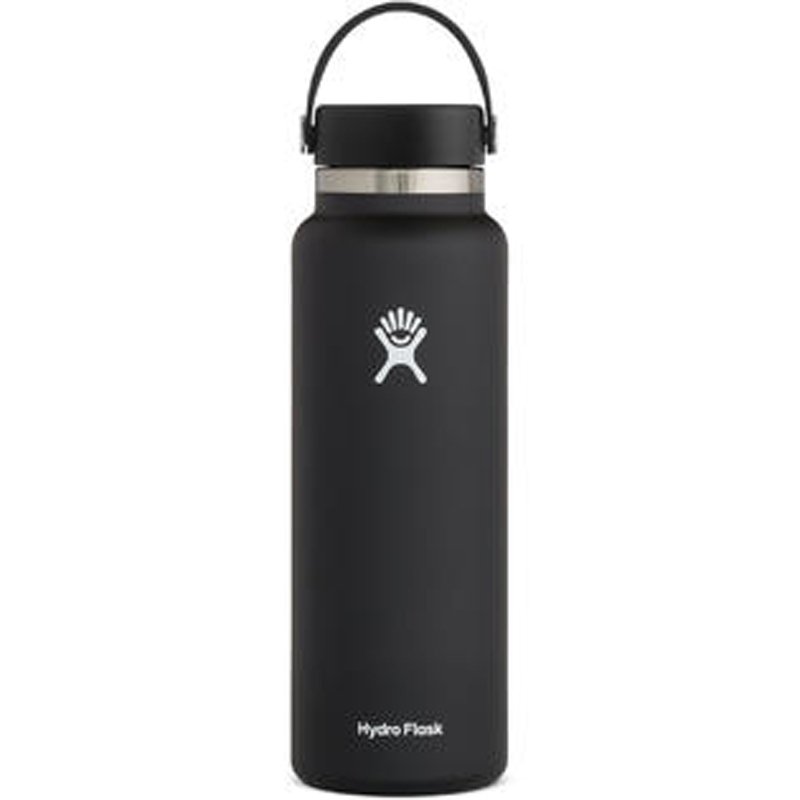 Hydro Flask Vacuum Insulated Stainless Steel Water Bottle Wide Mouth With Flex Cap 40oz In Black