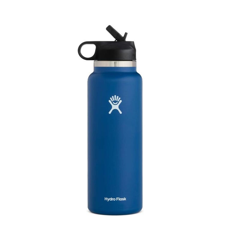 Hydro Flask Vacuum Insulated Stainless Steel Water Bottle Wide Mouth With Straw Lid 40 oz In Blue