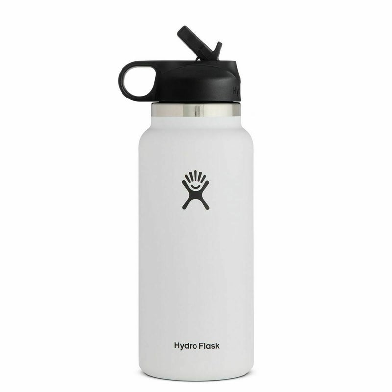 Hydro Flask Vacuum Insulated Stainless Steel Water Bottle Widemouth With Straw Lid 32 oz In White