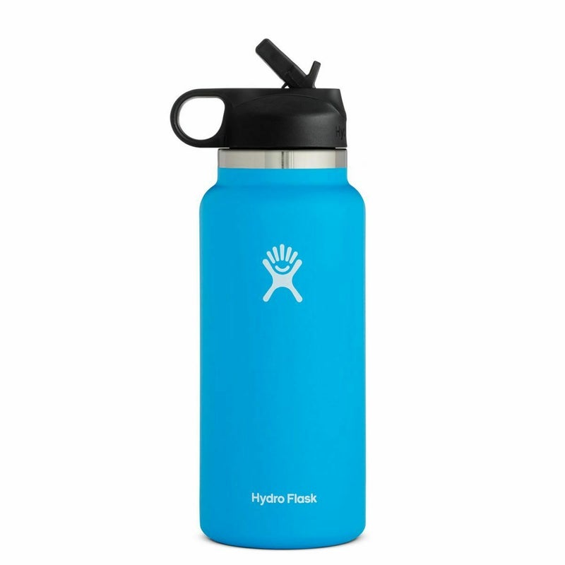 Hydro Flask Vacuum Insulated Stainless Steel Water Bottle Widemouth With Straw Lid 32 oz In Blue