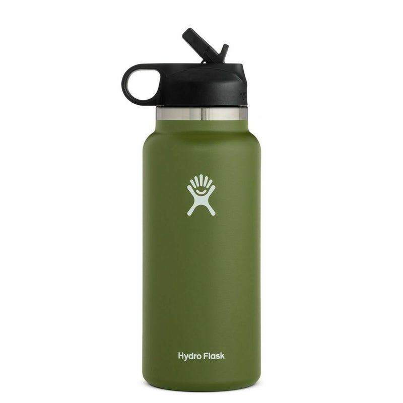 Hydro Flask Vacuum Insulated Stainless Steel Water Bottle Widemouth With Straw Lid 32 oz In Green