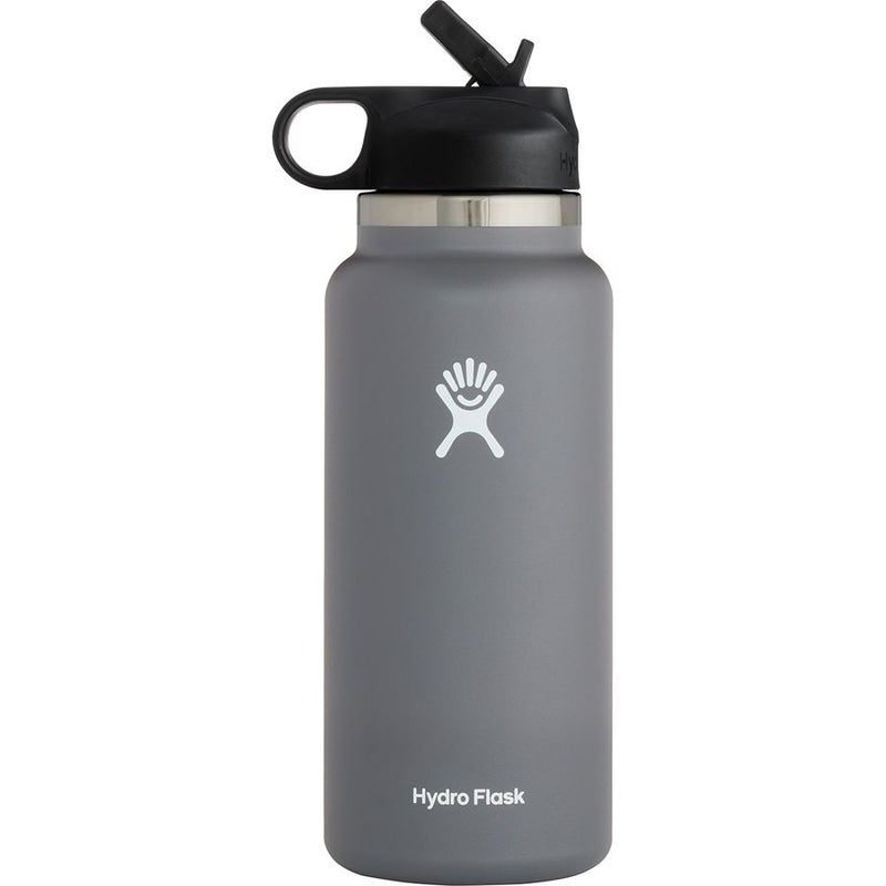 Hydro Flask Vacuum Insulated Stainless Steel Water Bottle Widemouth With Straw Lid 32 oz In Grey