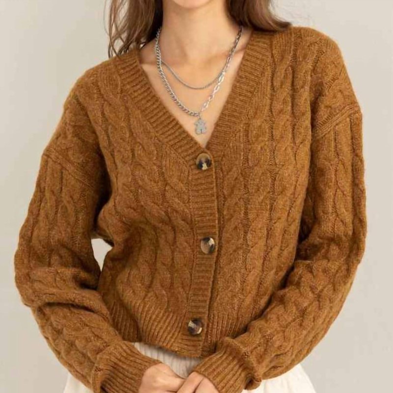 Shop Hyfve Cable Knit Cardigan Sweater In Brown