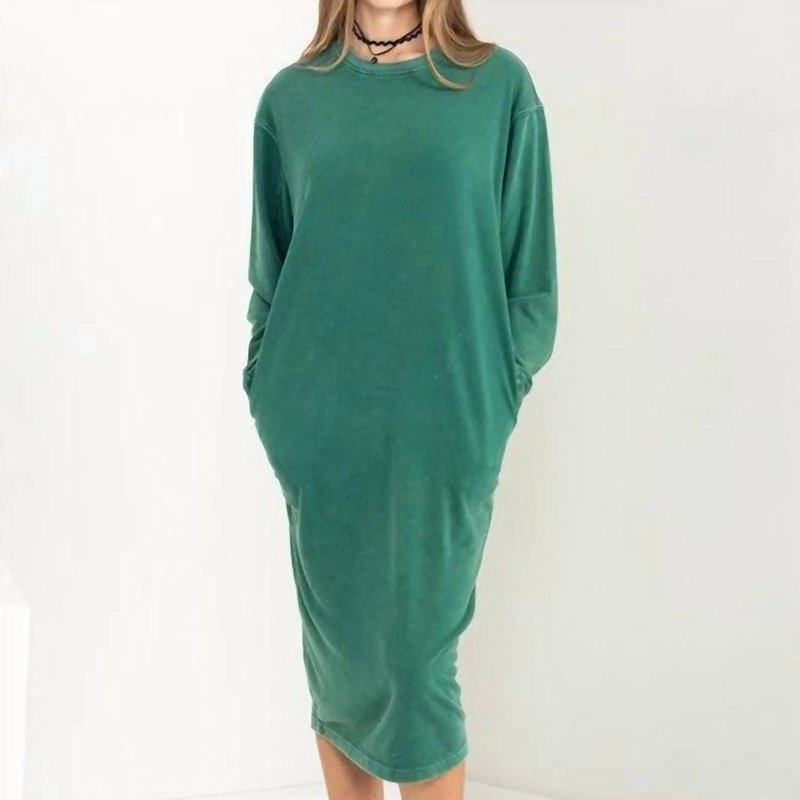 Shop Hyfve Long Sleeve Midi Sweatshirt Dress In Green