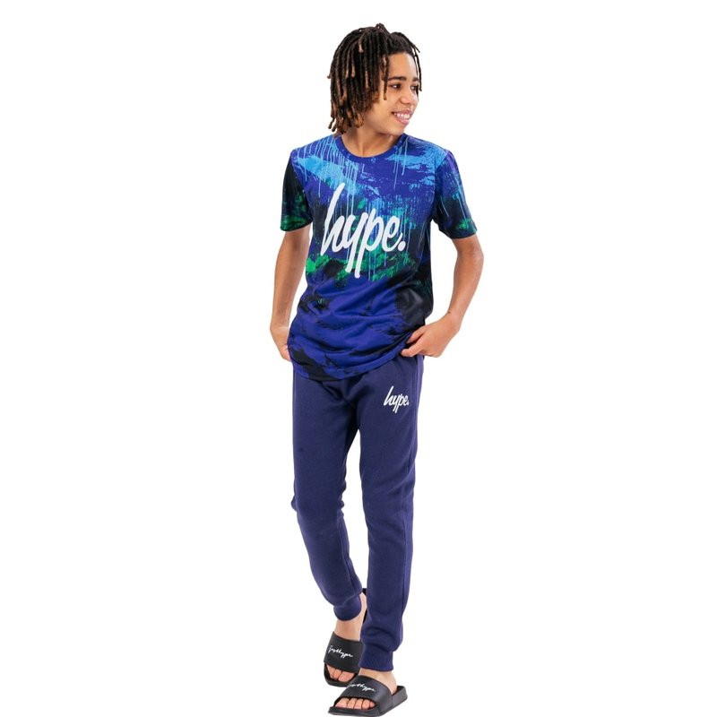 Hype Boys Reef Spray Script T-shirt & Jogging Bottoms Set In Blue