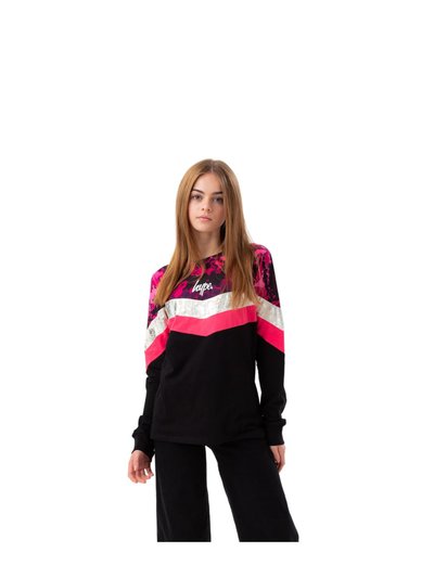 Hype Girls Black Chevron Tie Dye Fade Script Long Sleeved T-Shirt - Black/Pink product