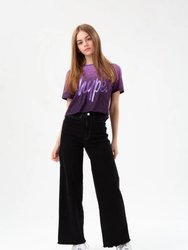 Girls Fade Glitter Script Crop T-Shirt - Purple - Purple