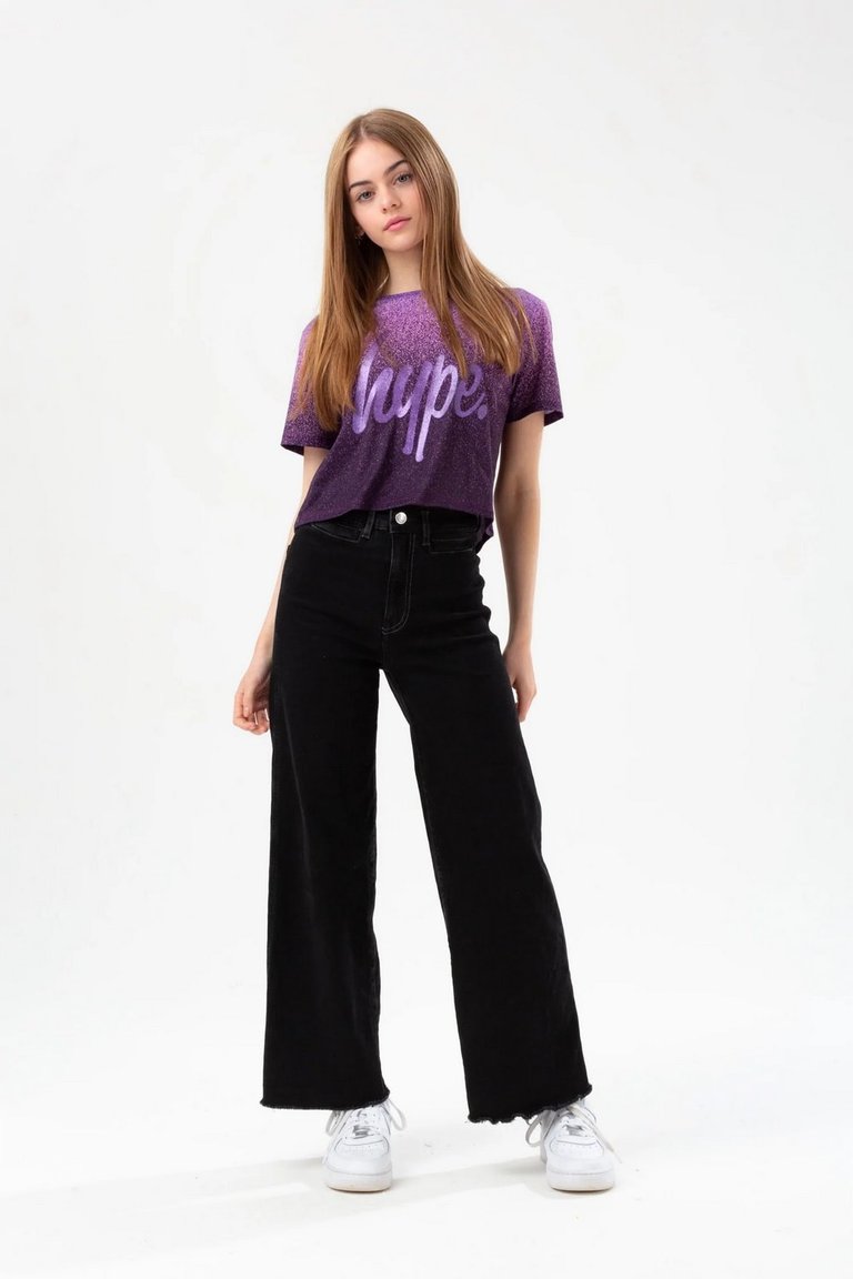 Girls Fade Glitter Script Crop T-Shirt - Purple - Purple