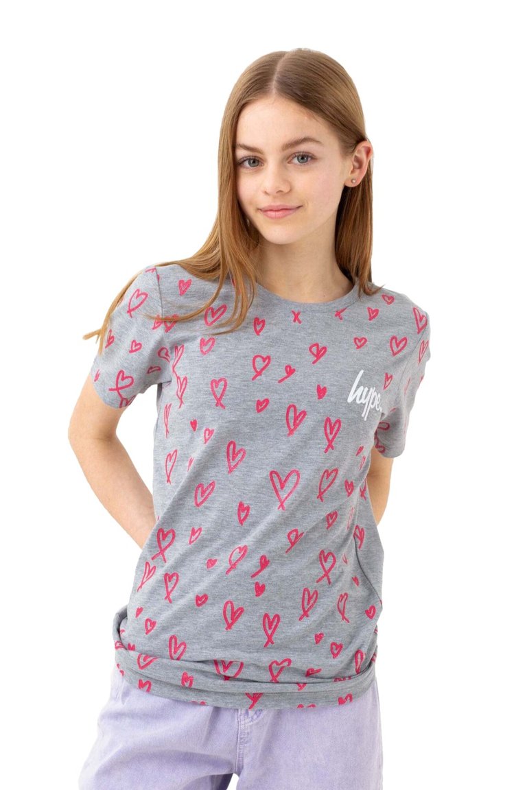 Hype Girls Love T-Shirt - Gray/pink