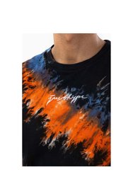 Mens Bohemian Tie Dye T-Shirt (Black/Blue/Orange)
