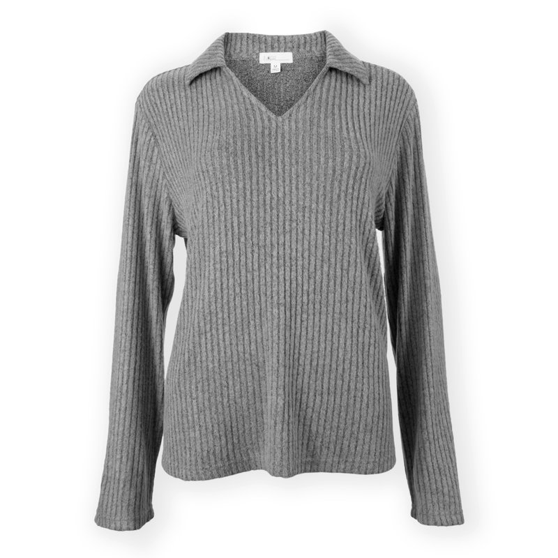 I Am By Studio 51 Notch Neck Long Sleeve Sweater In Grey