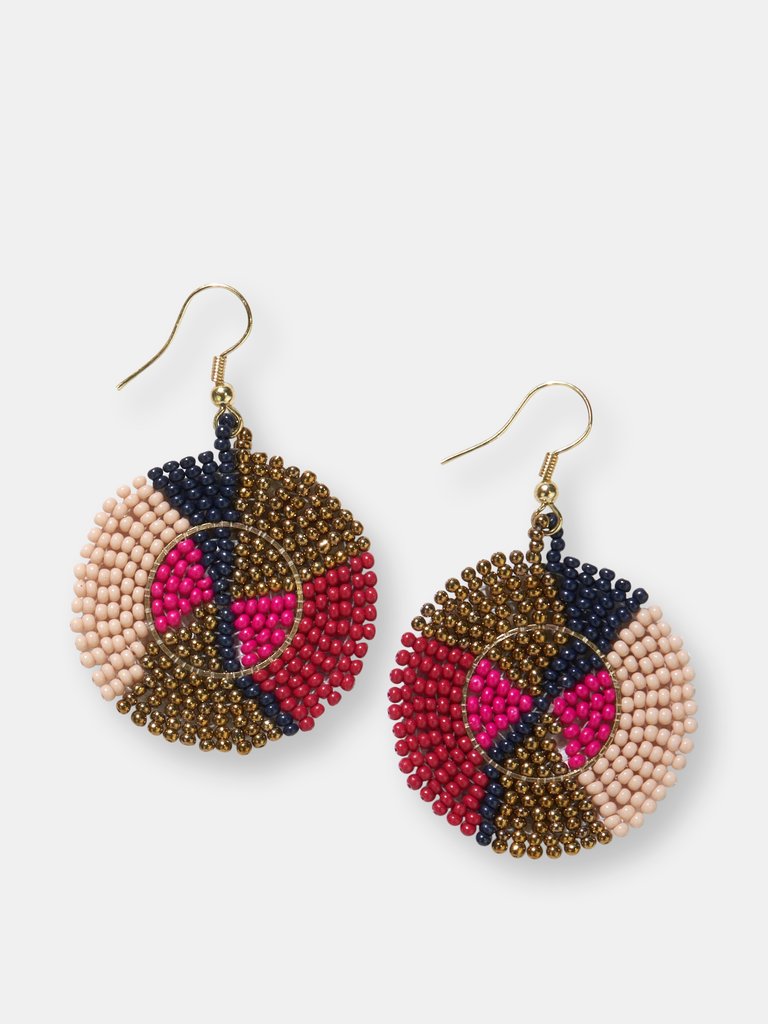 RED HOT PINK GOLD SINGLE CIRCLE SEED BEAD EARRINGS - Red hot pink gold