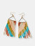 RUST TURQUOISE PINK DIAGONAL STRIPE ON TRIANGLE EARRINGS - Rust turquoise pink