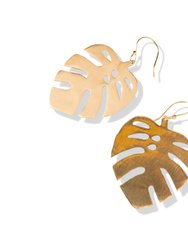Small Monstera Leaf Earrings - Gold