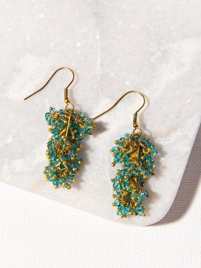 TURQUOISE GLASS AND BRASS DROP EARRINGS - Green