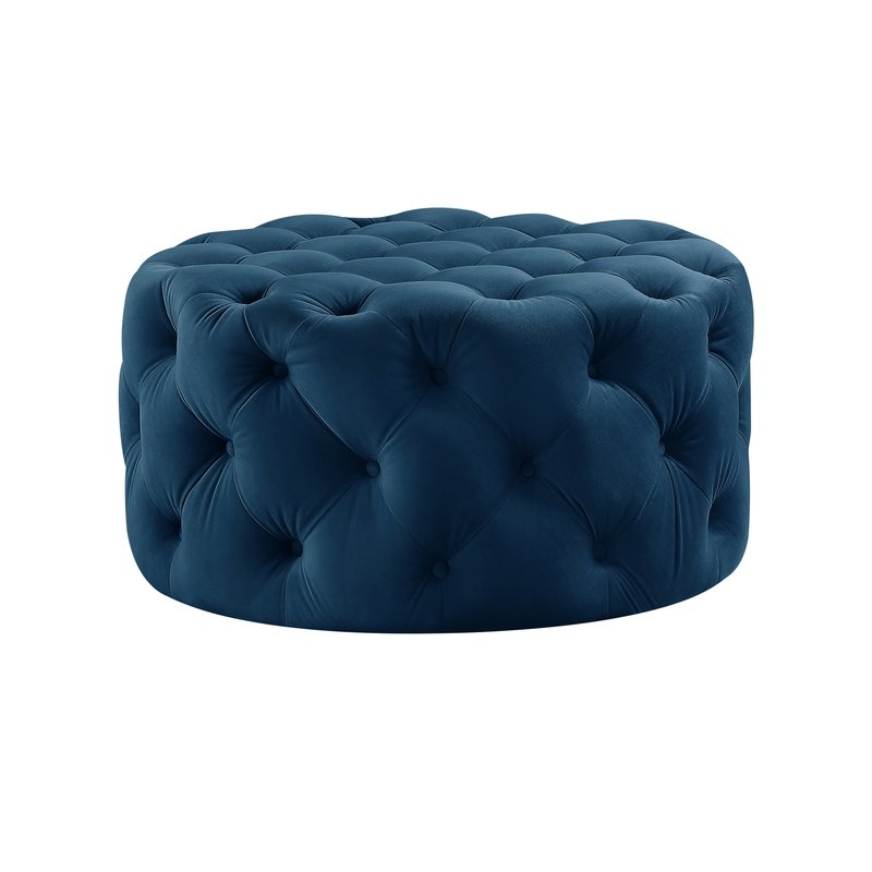 Inspired Home Alzbeta Linen Allover Tufted Round Cocktail Ottoman In Blue