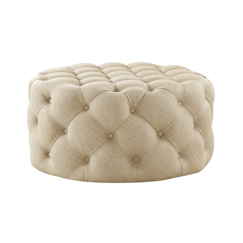 Inspired Home Alzbeta Linen Allover Tufted Round Cocktail Ottoman In Brown