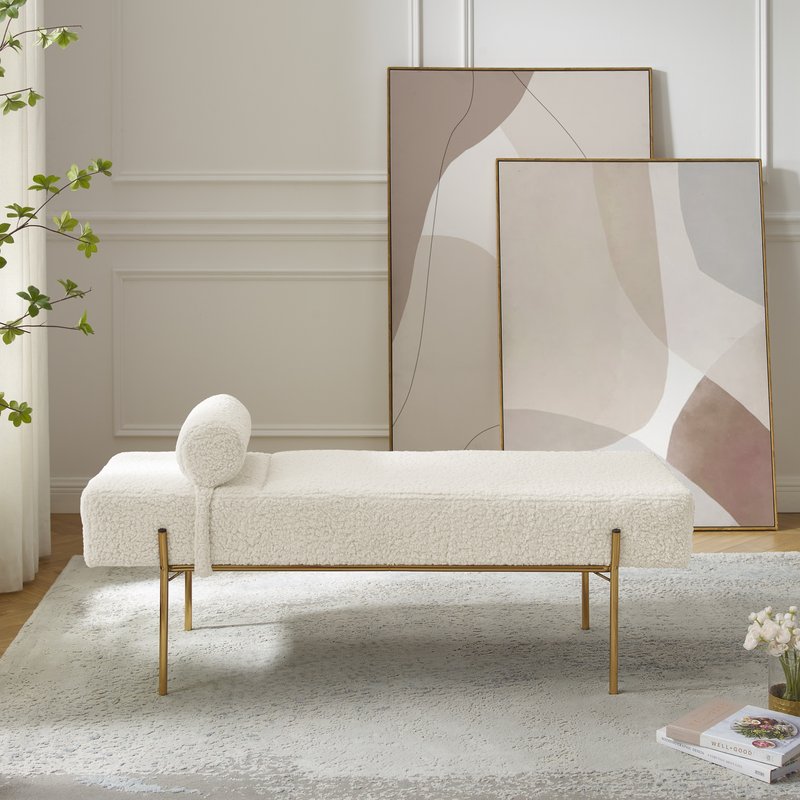 Inspired Home Amadeus Bench, Sherpa In White
