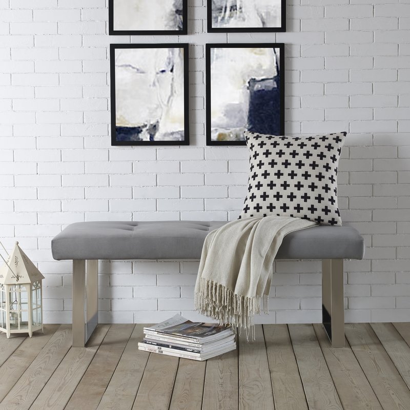 Inspired Home Estela Velvet Bench In Grey