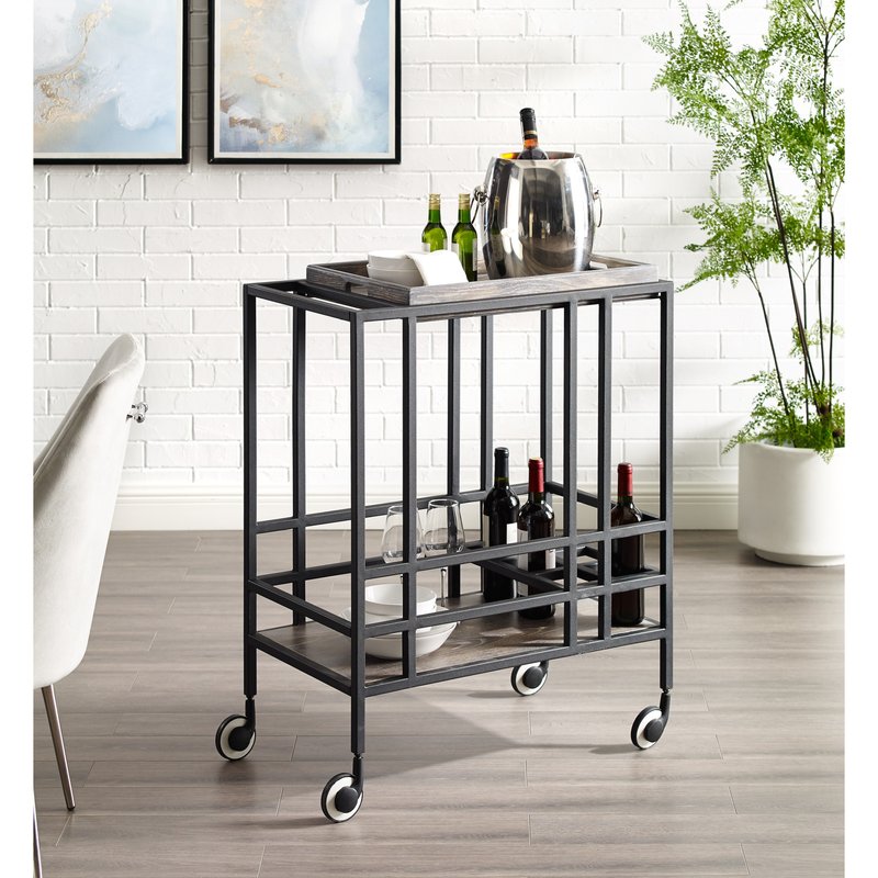 Inspired Home Kelsey Bar Cart In Black