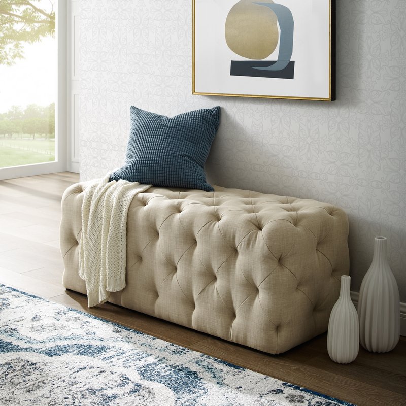 INSPIRED HOME INSPIRED HOME WALTERLY LINEN ALLOVER TUFTED BENCH