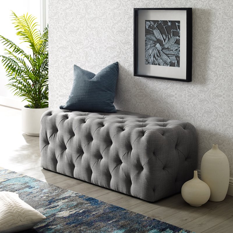 Inspired Home Walterly Linen Allover Tufted Bench In Grey