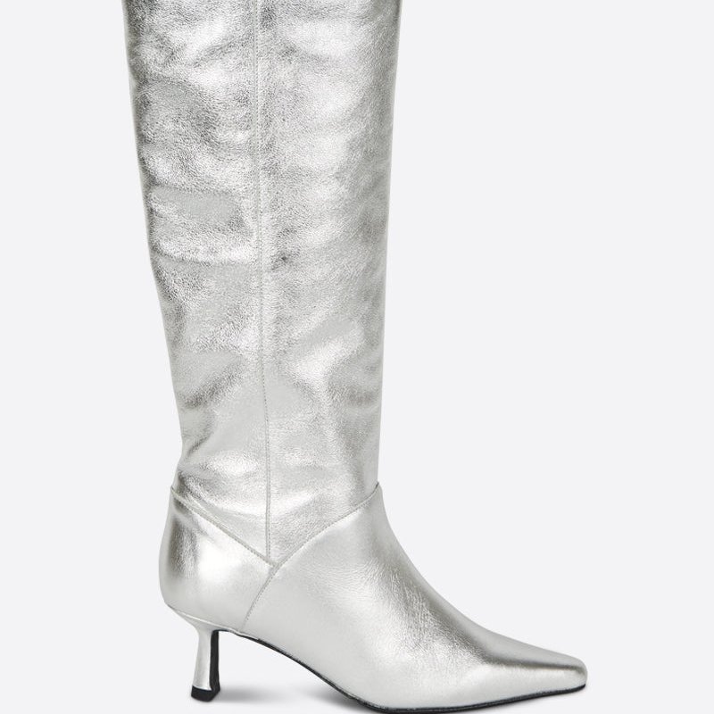 Shop Intentionally Blank Eff Metallic Knee High Boot In Grey