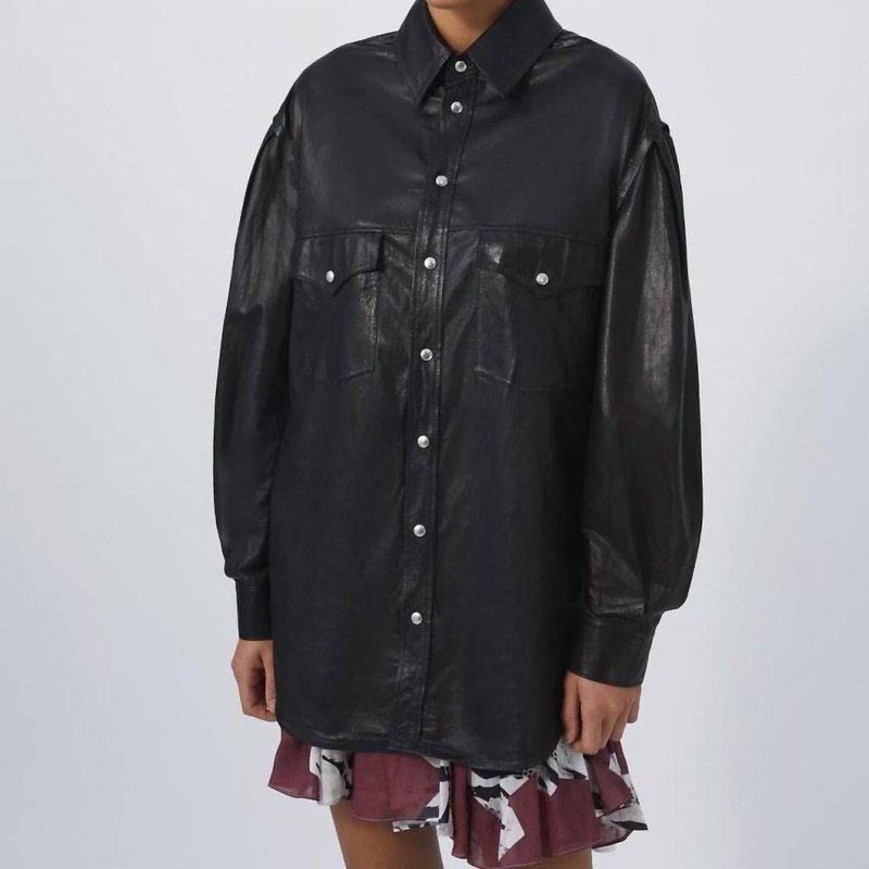 Shop Iro Zanzibar Leather Overshirt In Black