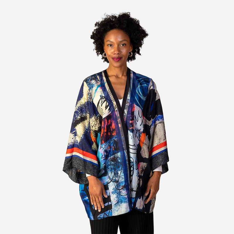 Shop Isabelle Gougenheim Designs Fiji Silk Kimono Robe In Blue