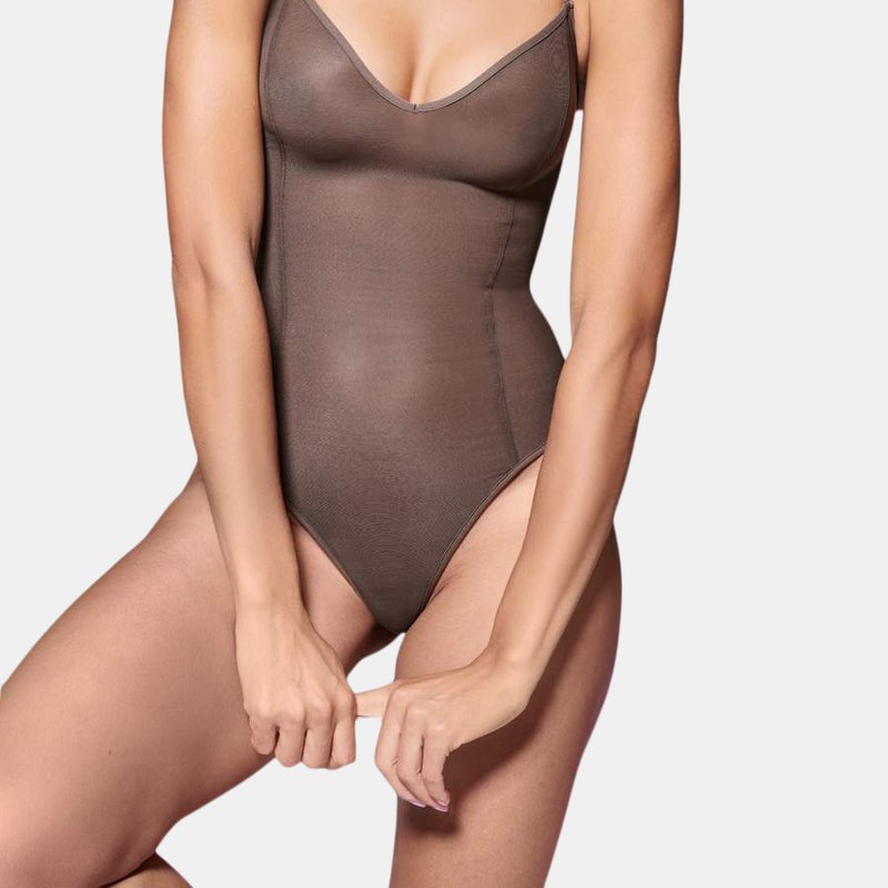Item M6 All Mesh Shape Thong Bodysuit In Cacao