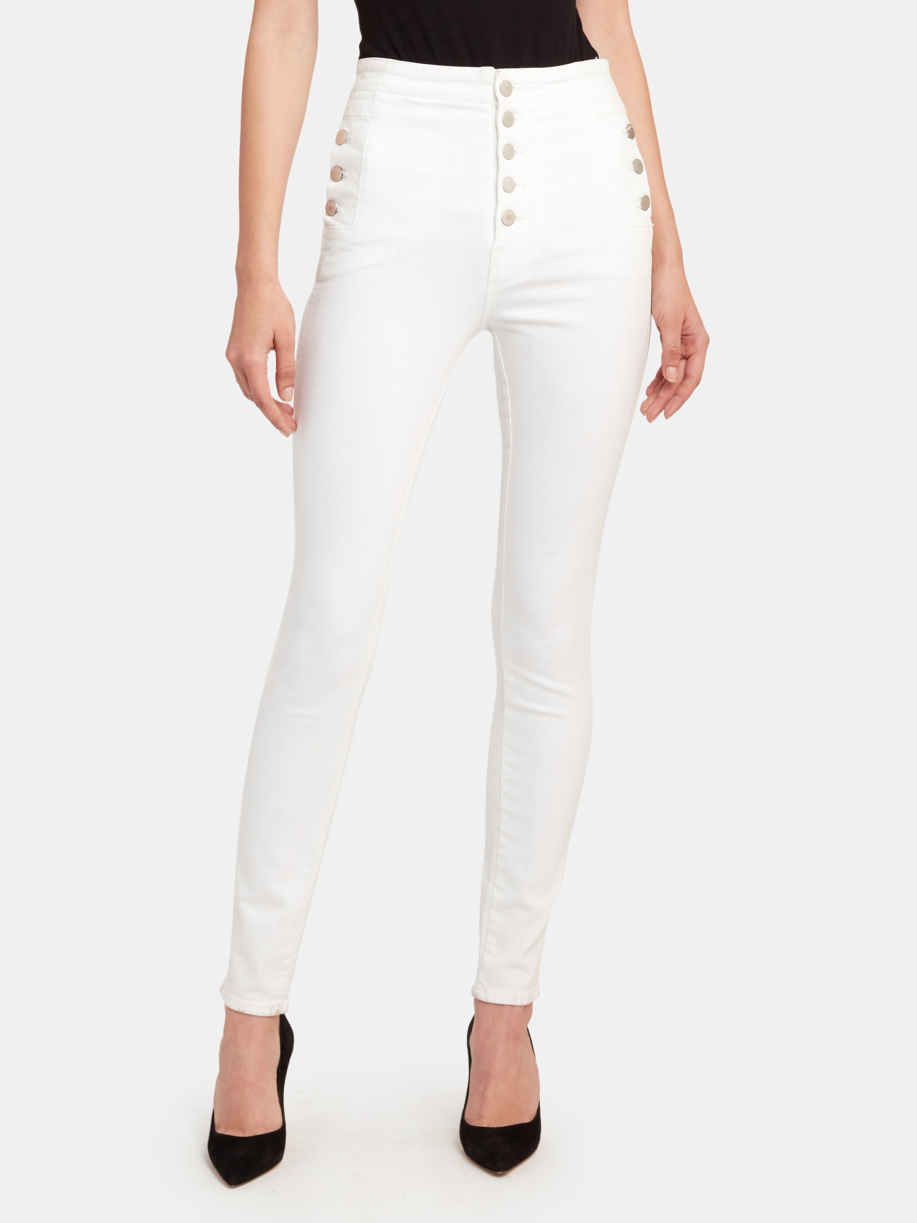 J Brand Natasha Sky High Button Fly Skinny Jeans In Blanc