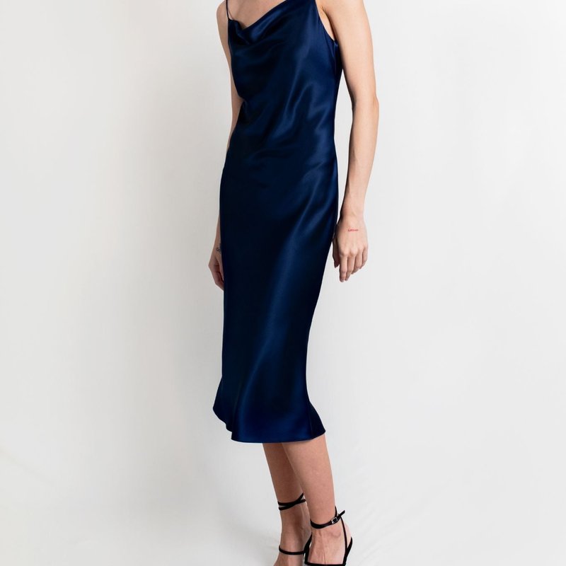 Jacoba Jane Mandy Silk Satin Cowl Neck Slip Dress In Blue