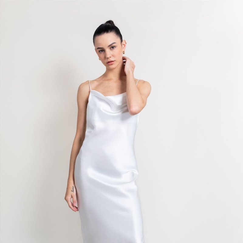 Jacoba Jane Mandy Silk Satin Cowl Neck Slip Dress In White