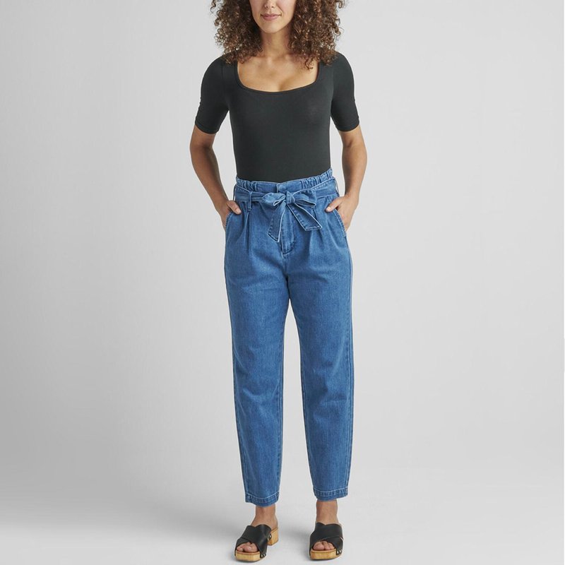 Shop Jag Belted Pleat High Rise Tapered Leg Pant In Blue Nova