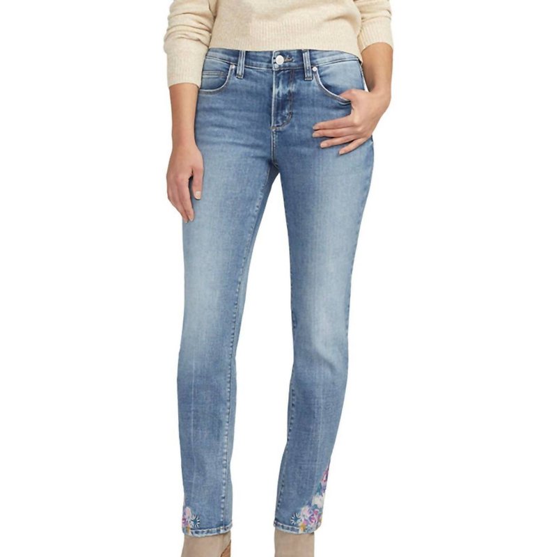 Shop Jag Mid Rise Embroidered Ruby Straight Leg Jeans In Blue