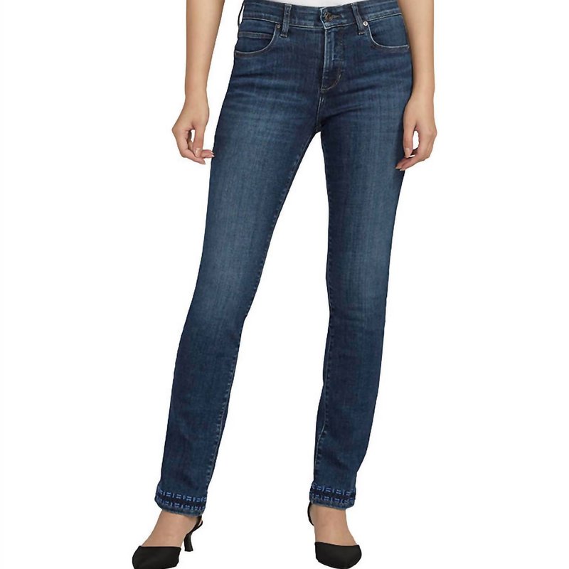 Shop Jag Mid Rise Ruby Straight Pocket Embroidery Jeans In Blue