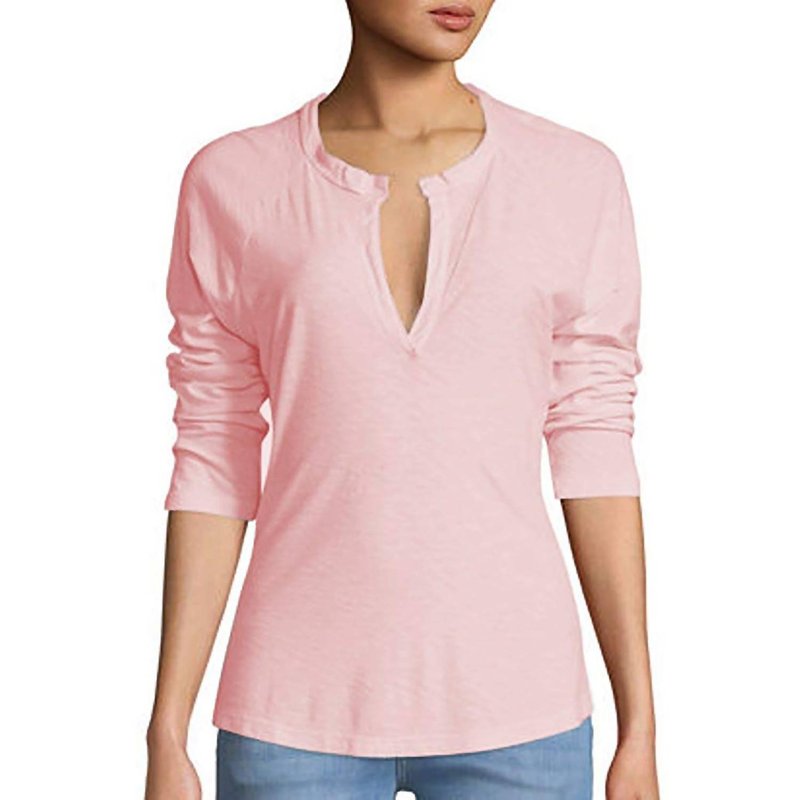 Shop James Perse Split Neck Raglan T-shirt In Pink