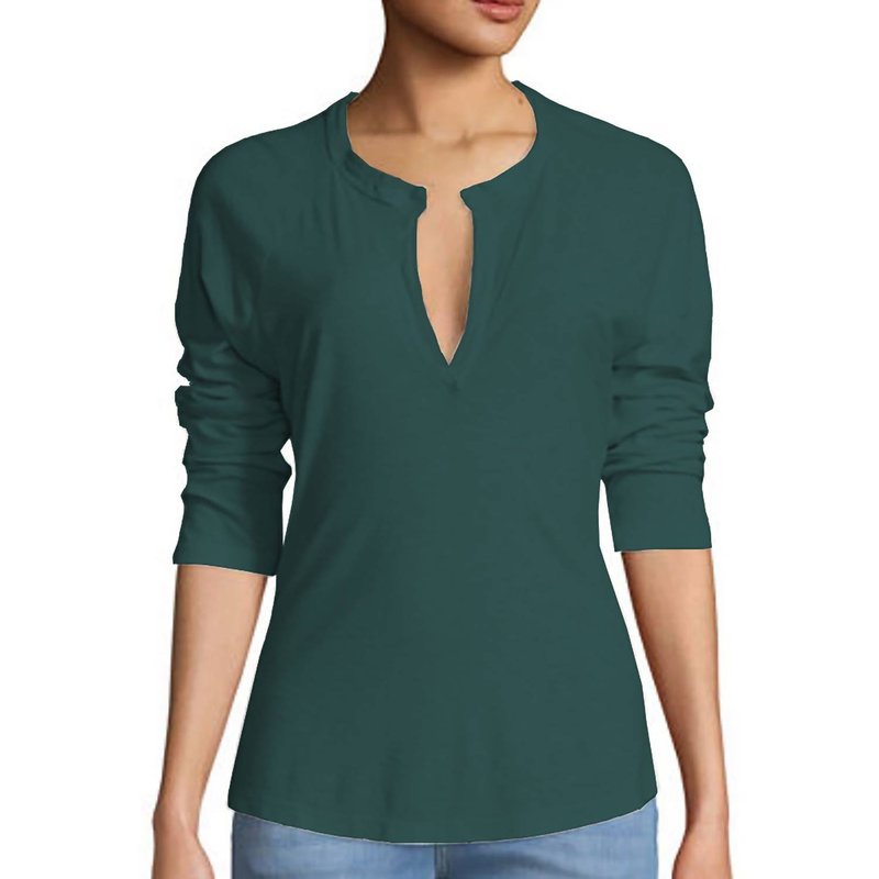 Shop James Perse Women Split Neck Raglan Sleeve T-shirt In Green