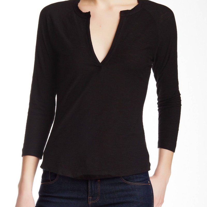 James Perse Women Split Neck Raglan Sleeve T-shirt In Black
