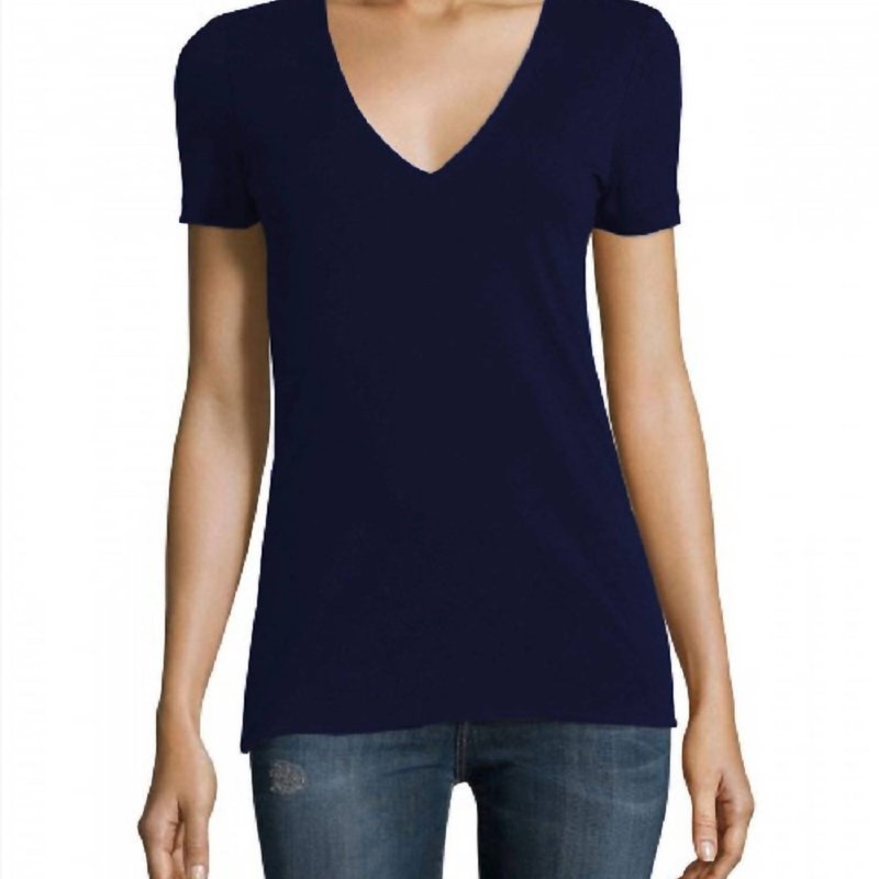 Shop James Perse Women V-neck Cotton T-shirt In Blue